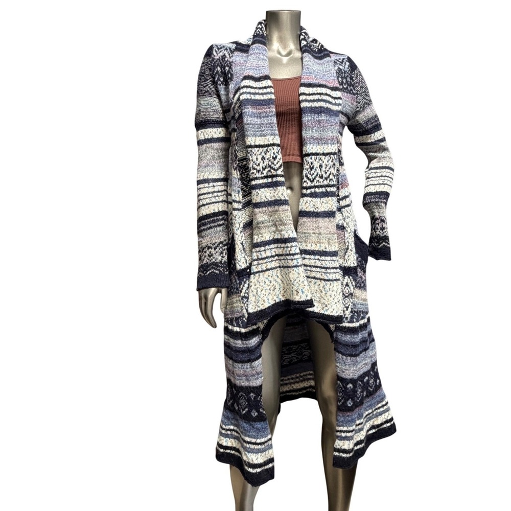 Free People Blue Fair Isle‎ Wool Alpaca Blend Longline Duster Cardigan Small
